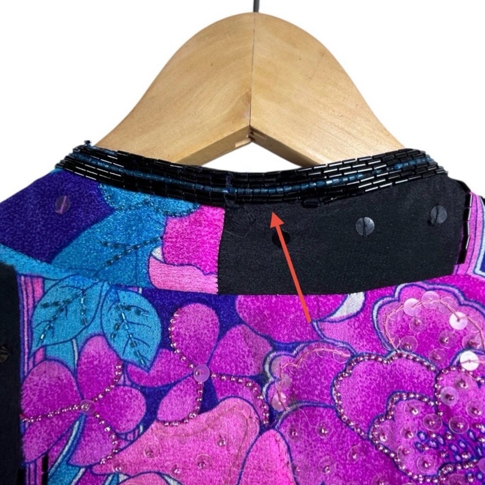 Vintage Judith Ann Creations Silk Beaded Floral Jacket Kimono Cardigan Small - Picture 8 of 11